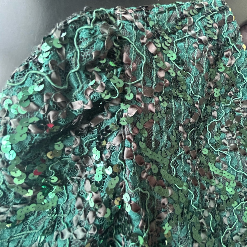 Karen Lawrence By Matthew Sequin Jacket Green 8 Vintage Gold Cord Detail Glam - Picture 6 of 15